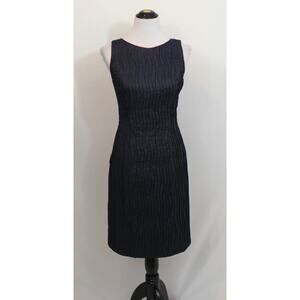 LOTUS GRACE Sz 4 Navy Blue Textured Denim Sleeveless Sheath Dress NWT 385.00